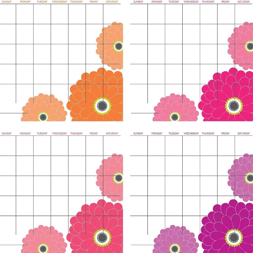 Wall Pops! Peel, Stick & Move Dry Erase Calendar Decals (8) 13" x 13" Zinnia